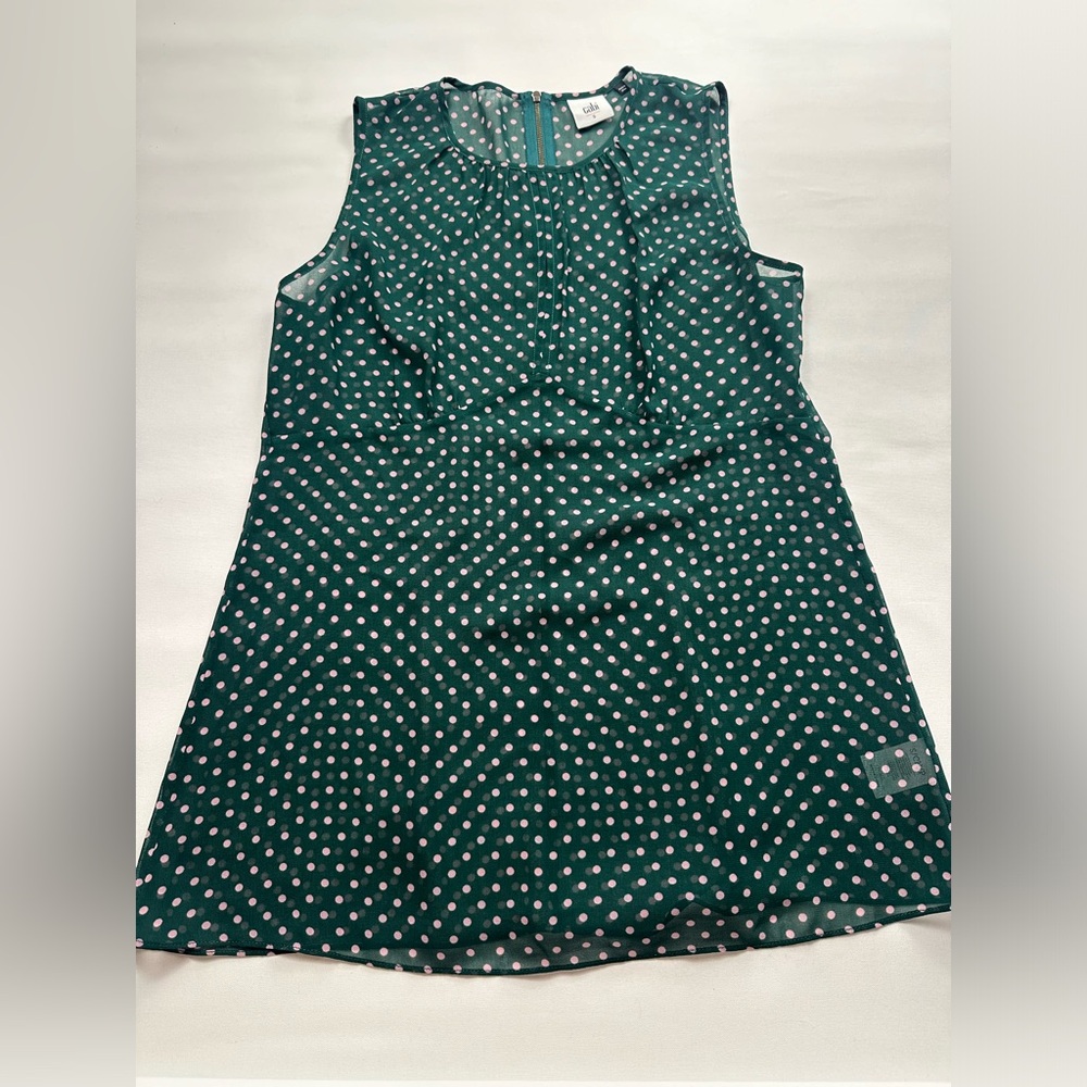 Cabi sheer green and lavender polka dot tank blouse. Size Small